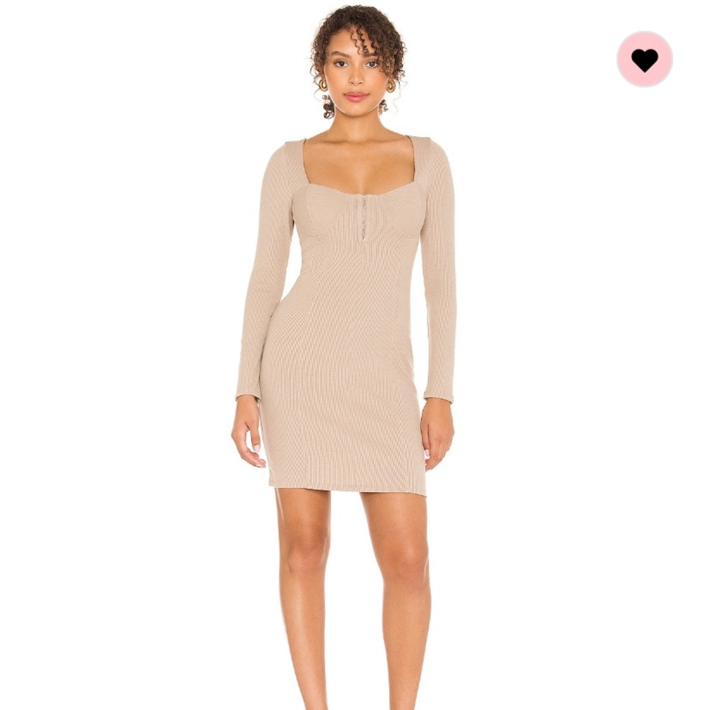 REVOLVE astr the label taupe tan long sleeve ribbed mini dress